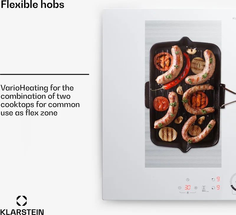 Inductiekookplaat inductie kookplaat, glaskeramische kookplaat, 7000 W inductie kookplaat met 4 velden, ingebouwde inductie kookplaat met touch display en timer, moderne kookvelden met oververhittingsbeveiliging - Inbouw Kookplaat - 52 cm by Klarstein in White – product photo