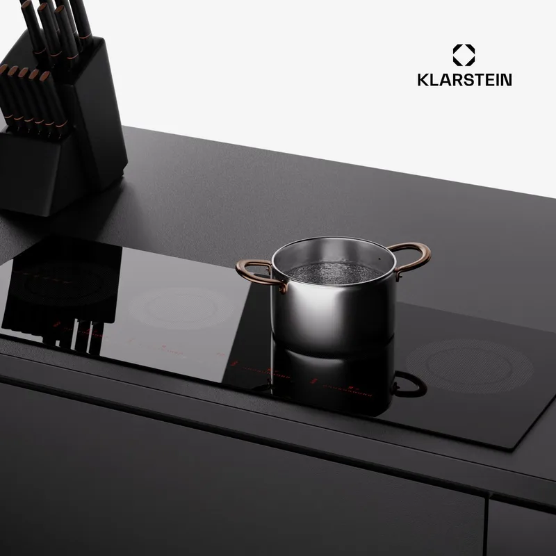 Inductiekookplaat Masterzone Slim Round inbouw - 4 Kookzones - ThermoBoost Smart Flex technology - Max. 7200 Watt - 76 cm - voor Keuken - Touch Flexzone Kinderslot Pauzefunctie - Aluminium glas - Induction Hob by Klarstein in Black – product photo