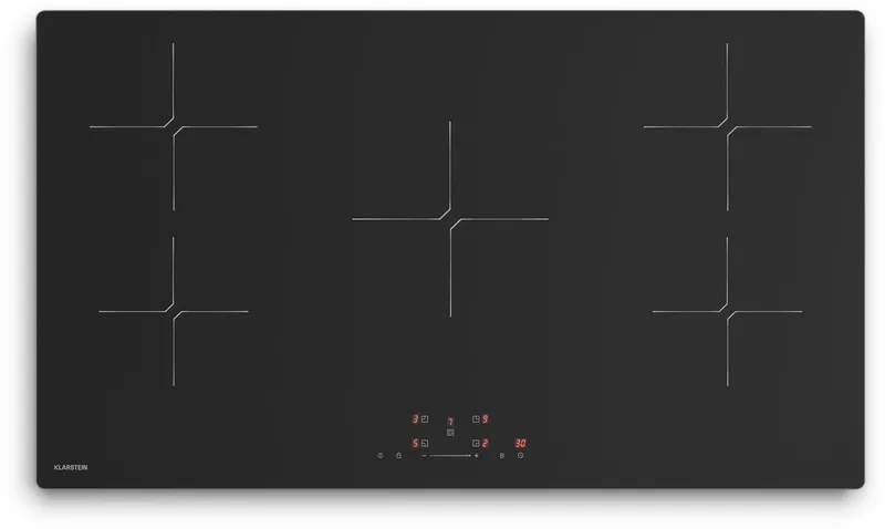 Inductiekookplaat PowerGlide - 5-zone inbouw inductiekookplaat, 9800 W boost, touchslider, timer, kinderslot, krasvast mat glas, 90 cm, restwarmte-indicator, - Kookveld - Induction Hob - Inductie Kookveld de Klarstein en Noir – photo produit