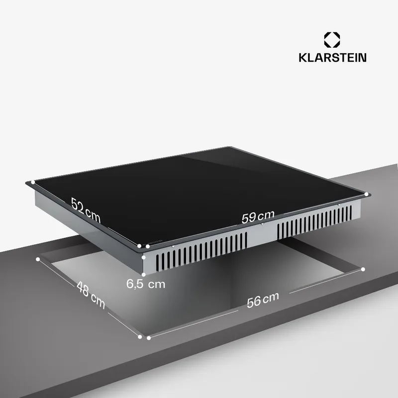 Inductiekookplaat RedFlame - elektrische kookplaat met 4 zones, 7000 W boost, touchslider, ThermoRecall, timer, kinderslot, oververhittingsbeveiliging, keramisch glas, 52cm - Kookveld - Glaskeramiek Restwarmte-Indicator von Klarstein in Schwarz – Produktfoto