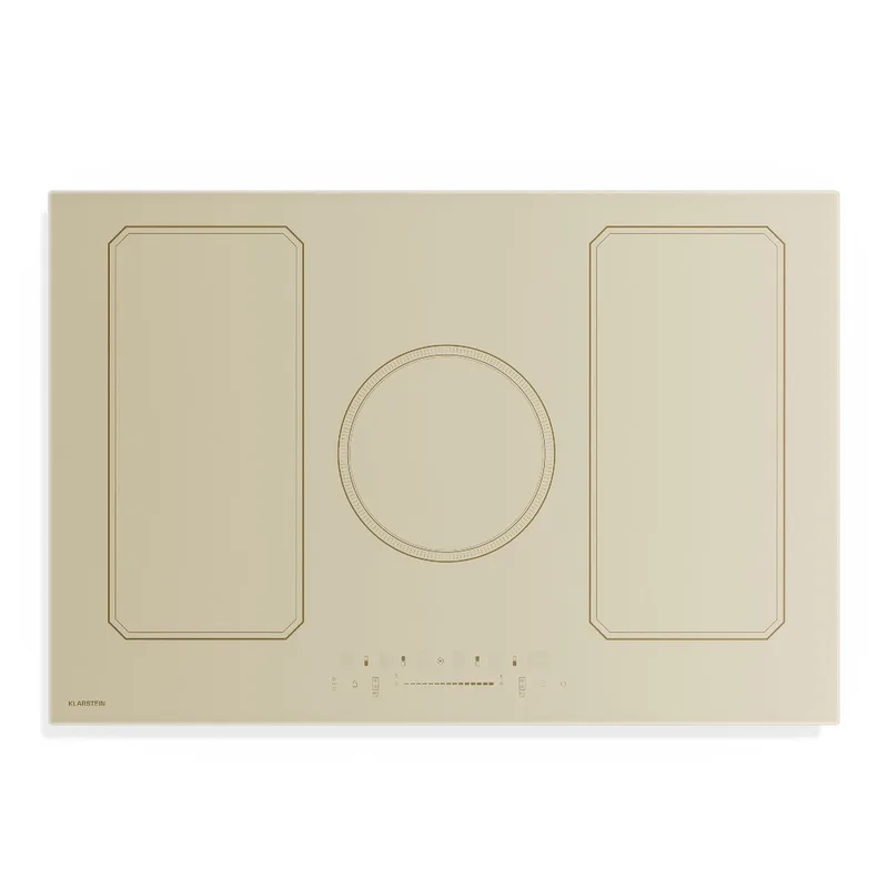 Inductiekookplaat Victoria 77 cm inbouw, 5 zones en 2 flexzones, 11500 W boost, schuifregelaar, timer, kinderslot, retro design, restwarmte-indicator - voor Keuken - Touch - Induction Hob - Inductie Kookveld fra Klarstein i Creme – produktbillede