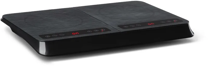InnoChef - Dubbele inductiekookplaat, draagbaar, 3500W, touchbediening, pansensor, automatische uitschakeltimer, 10 vermogensniveaus, oververhittingsbeveiliging, kinderslot, glaskeramiek, zwart/grijs melange by Klarstein in Black – product photo
