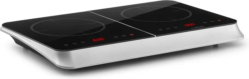 InnoChef - Dubbele inductiekookplaat, draagbare kookplaat, 3500W, touchbediening, pansensor, automatische uitschakeltimer, 10 vermogensniveaus, oververhittingsbeveiliging, kinderslot, glaskeramiek, zilver by Klarstein in Black, Zilver Metallic – product photo