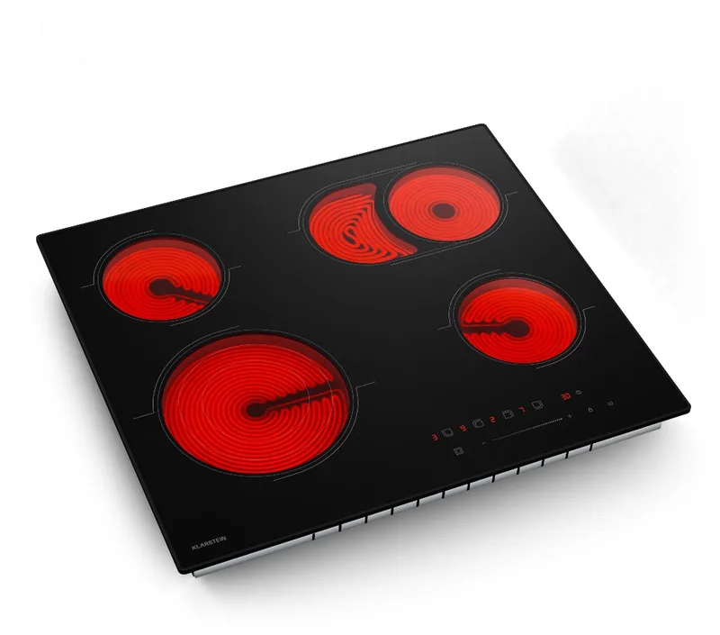 keramische kookplaat - 60 cm, 4-zones, elektrische kookplaat met touch slider, 6700 W, timer, kinderslot, restwarmte-indicator, glazen oppervlak, minimalistisch design voor moderne keukens de Klarstein en Noir – photo produit