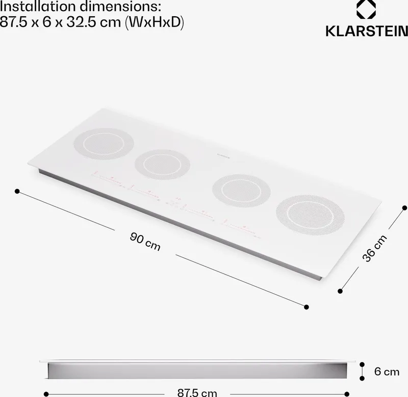 Klarstein 5-pits inductiekookplaat, 90 cm glaskeramische inductiekookplaat met 5 kookzones, 11600W inductiekookplaat, kookplaat met touchbediening en oververhittingsbeveiliging, efficiënte glaskeramische kookplaat von Klarstein in Weiß – Produktfoto