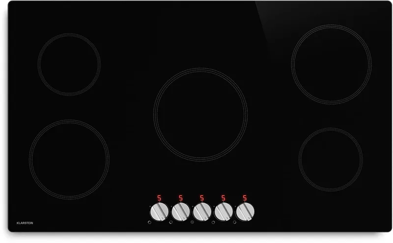 Kochheld 90 cm inductiekookplaat - 5-zone elektrische inductiekookplaat, 8700 W boost, draaiknopbediening, restwarmte-indicator, oververhittingsbeveiliging, glaskeramische kookplaat van Klarstein in Zwart – productfoto