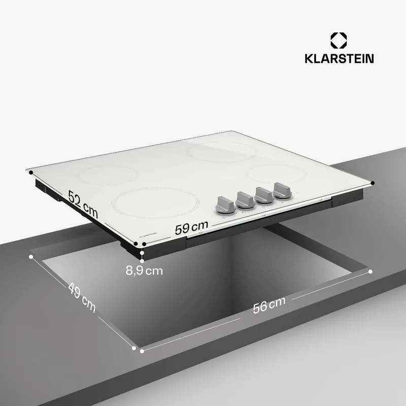 Kochheld inductiekookplaat - 4-pits elektrische inductiekookplaat, 7000 W boost, draaiknopbediening, matglas, oververhittingsbeveiliging, restwarmte-indicator, 60 cm glaskeramische kookplaat, zwart van Klarstein in Wit – productfoto