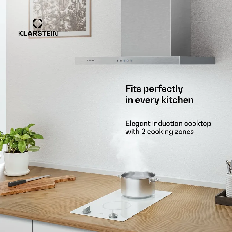 Kochheld inductiekookplaat - draagbare inductiekookplaat met 2 zones, 3500 W boost, draaiknopbediening, restwarmte-indicator, oververhittingsbeveiliging, compact 30 cm keramisch glas van Klarstein in Wit – productfoto