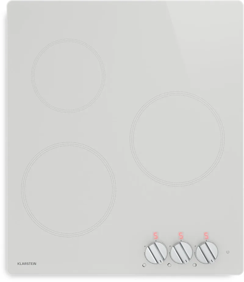 Kochheld inductiekookplaat - elektrische inductiekookplaat met 3 zones, 5700 W boost, draaiknopbediening, restwarmte-indicator, oververhittingsbeveiliging, keramisch glas, 45 cm inbouwkookplaat van Klarstein in Wit – productfoto