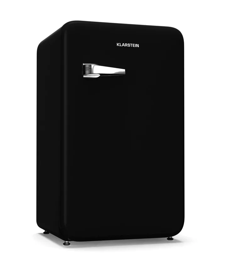 Koelkast Audrey Evo retro , 112 liter, Koelkast zonder vriesvak, Stil 40 dB, Omkeerbare Deur, Verstelbare Poten, Thermostaat 0–10 °C, - voor Slaapkamer - Compact Geruisloos - Mini Fridge - Compact Koelkast von Klarstein in Schwarz – Produktfoto