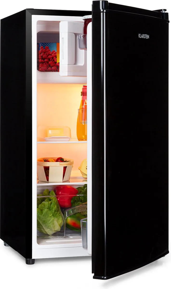 Koelkast Cool Cousin Koelvriescombinatie 70+81L 40 dB - met Vriesvak Mini-Koelkast - 81L - voor Keuken voor Singles - LED Schappen Compact - Compact Koelkast Vrijstaande Koelkast Kleine Koelkast Fridge - Mini Fridge by Klarstein in Black – product photo
