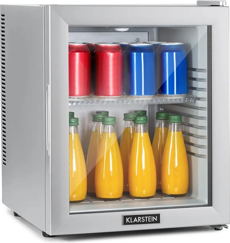Koelkast, Minikoelkast met glazen deur, Minikoelkast voor drankjes, snacks & cosmetica, Koelkast klein & stil, Verstelbare schappen, Kleine skincare koelkast 12-18°C, 30L de Klarstein en Argent – photo produit