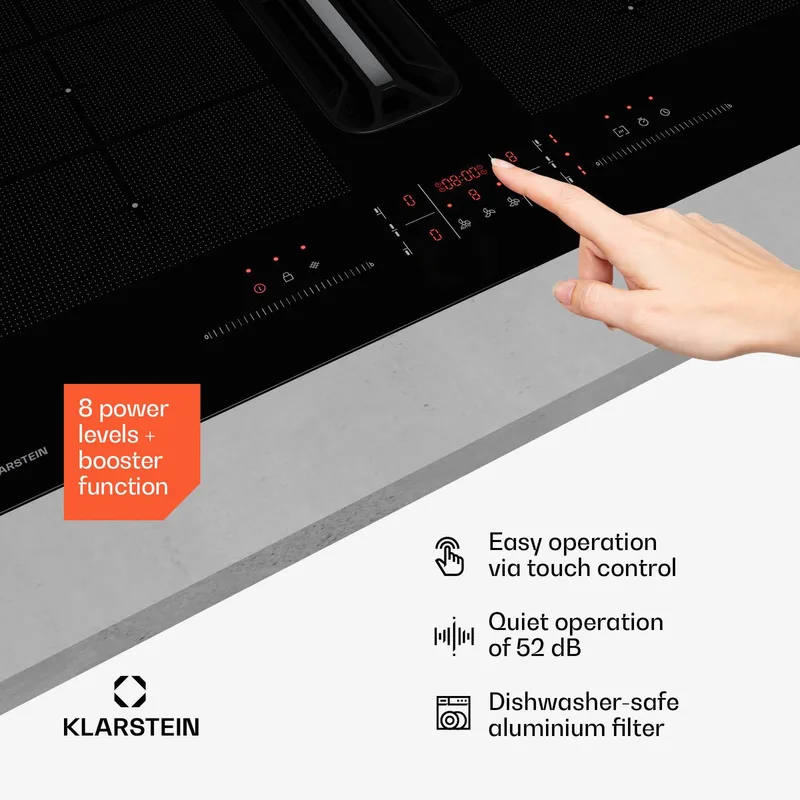 Kookplaat AirJet FlexPro Down Air systeem | afzuigkap | 49 cm - Inbouw voor Keuken - Stil Energiezuinig - Kookveld Cooktop Hob by Klarstein in Black – product photo
