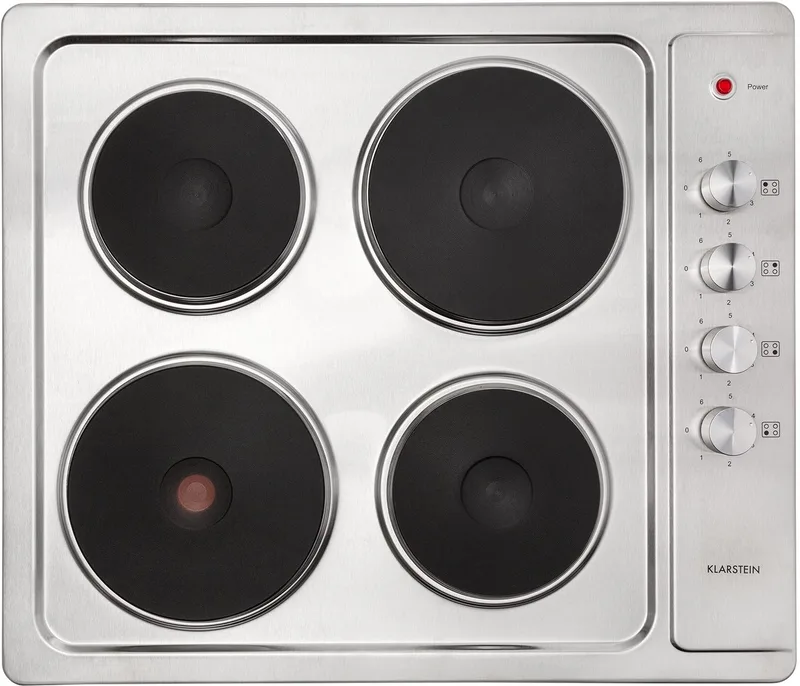 Kookplaat Appetito inbouw met vaste warmte, restwarmte-indicator, draaiknoppen, 6 vermogensniveaus, elektrisch, kookplaten, roestvrij staal, 4 zones, 5500 watt, - Kookveld elektrische Kookplaat - 1000W 51 cm - voor Keuken - RVS de Klarstein en Argent – photo produit