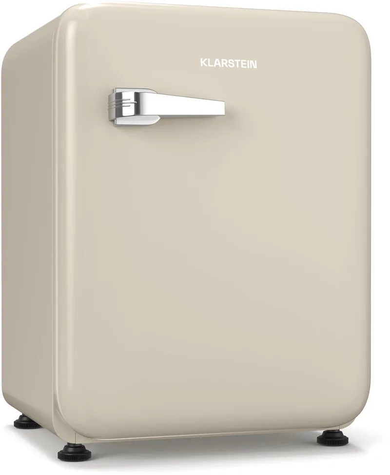 Mini-Koelkast Audrey Evo 65L minikoelkast - retro design, stil (40 dB), compressor, verstelbare pootjes, omkeerbare deur, kleine koelkast voor slaapkamers en kantoren, - voor Hotelkamer - Compact Geruisloos van Klarstein in Crème – productfoto