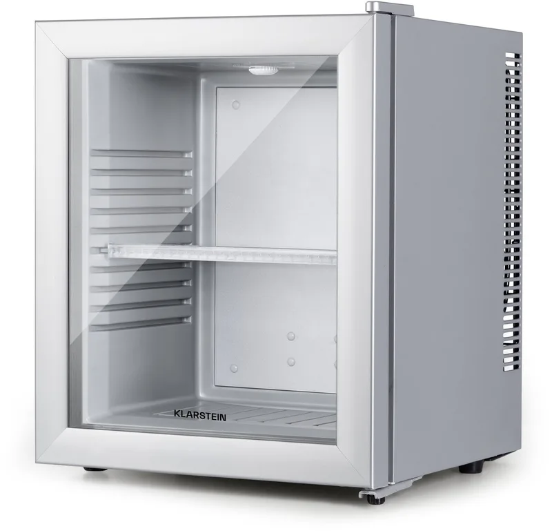 Mini-Koelkast Brooklyn 23 Glazen Deur LED 23L - Minikoelkast Drankkoeler Hotelkoelkast - voor Hotelkamer voor Slaapkamer voor Studentenkamer - Compact - Mini Fridge - Kleine Koelkast - Compact Koelkast von Klarstein in Silber – Produktfoto