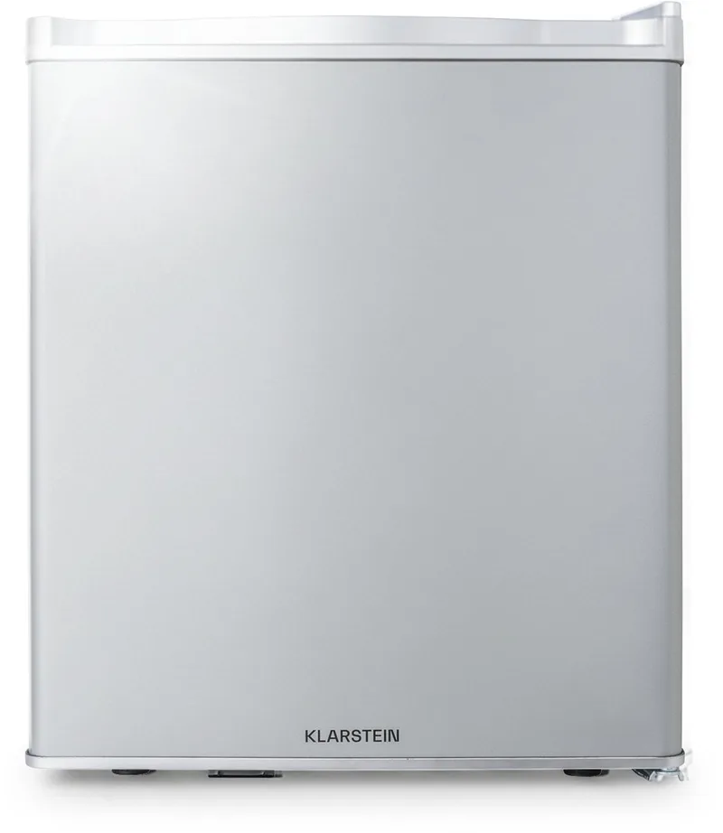 mini-koelkast voor kamers, mini-koelkast voor drankjes, snacks & cosmetica, kleine minibar, koelkast klein & stil, flexibele schappen, kleine skincare koelkast 5-22°C, 38L by Klarstein in Silver – product photo