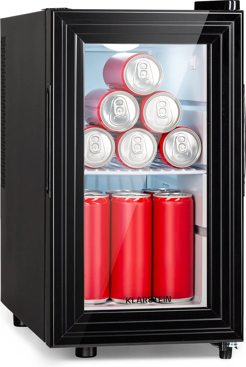Minibar Brooklyn 23 Slim koelkast led kunststof-inzet glazen deur - Minikoelkast - 23L 26 dB - voor Kantoor - Stil Compact Geruisloos - voor Keuken - Fluisterstil - Wit - Mini Fridge - Hotelkoelkast - Kleine Koelkast de Klarstein en Noir – photo produit