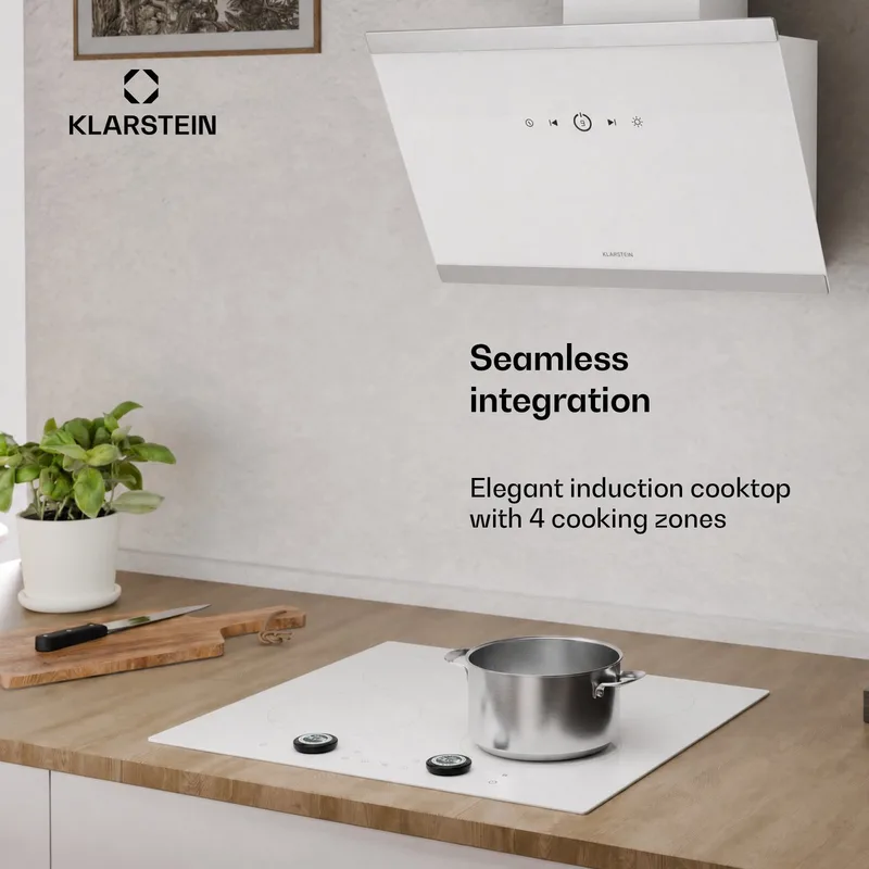 Neotouch inductiekookplaat – 4 zone inductiekookplaat, 7200 W boost, touch & draaiknop bediening, kinderslot, oververhittingsbeveiliging by Klarstein in White – product photo