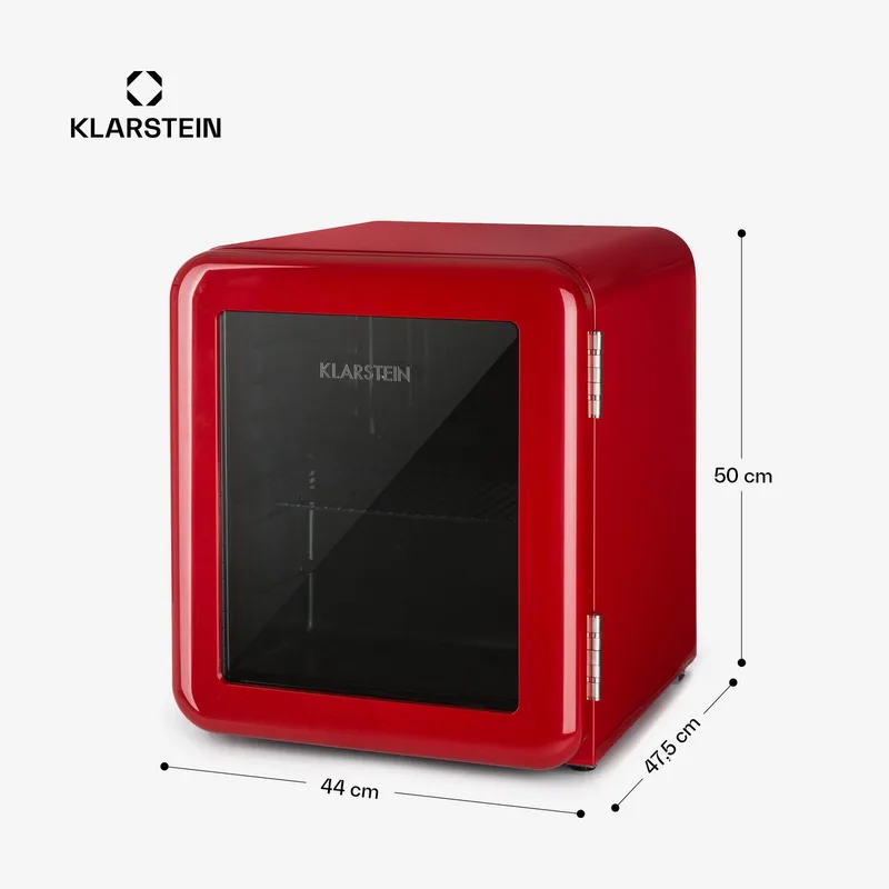 PopLife Drankenkoeler - Minibar, Retro Koelkast, 0-10°C, slechts 39 dB, 48 L, energiezuinig, dubbelwandige deur, retro design de Klarstein en Rouge – photo produit