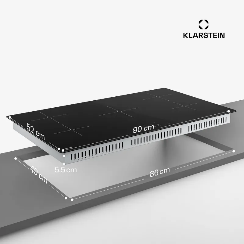 PowerGlide inductiekookplaat - 5-zone inbouw inductiekookplaat, 9800 W boost, touchslider, timer, kinderslot, restwarmte-indicator, keramisch glas, 90 cm by Klarstein in Black – product photo