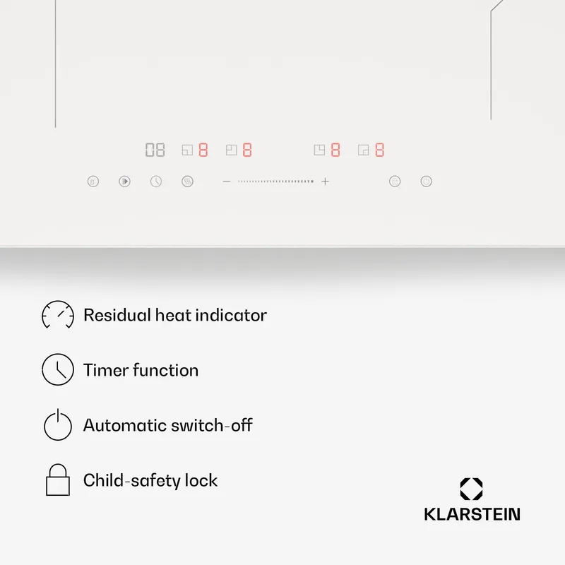 PowerGlide inductiekookplaat – inductiekookplaat met 4 kookzones, 7800 W boost, 9 vermogensstanden, schuifregelaar, timer en kinderslot, strak design van 60 cm, zwart von Klarstein in Weiß – Produktfoto