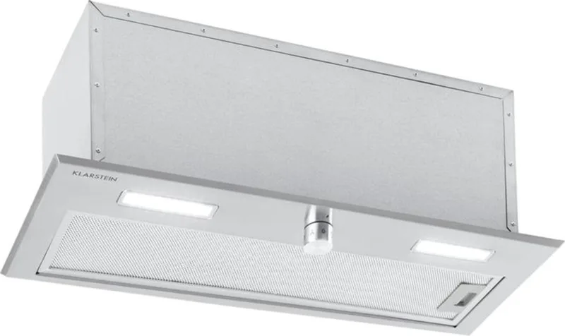 Simplica 70 Ventilatiemodule, Inbouwkap, 70 cm breed, Afvoercapaciteit: 440 m³/u, Recirculatie mogelijk, Draaiknop, 3 standen, LED-verlichting: 2 x 1,5 W, Roestvrij staal van Klarstein in Zilver – productfoto