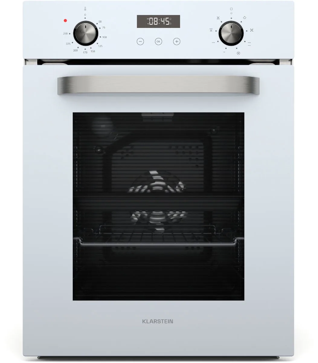 SmartSlim inbouwoven – elektrische oven van 49 liter met 8 functies, digitale timer, stoomreiniging, uitneembare glazen deur, zwart gehard glas, energieklasse A, 45 cm de Klarstein en Blanc – photo produit
