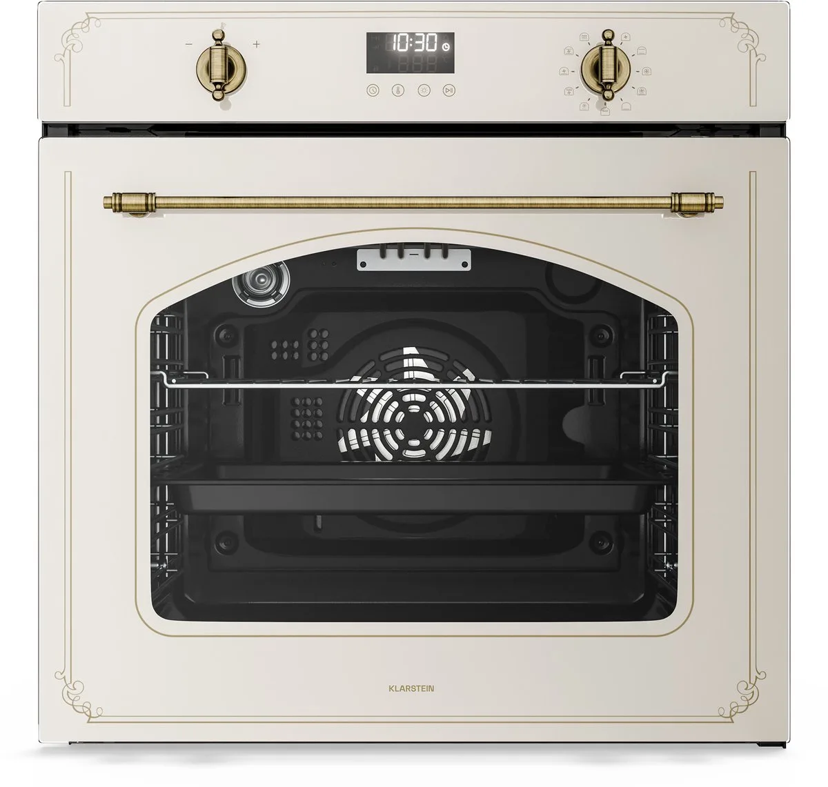 Victoria Pyro elektrische oven - 76 liter inbouwoven, retro design, 11 standen, pyrolytische reiniging, geëmailleerde binnenkant, viervoudige beglazing, energieklasse A, geïntegreerde enkele oven de Klarstein en Crème – photo produit