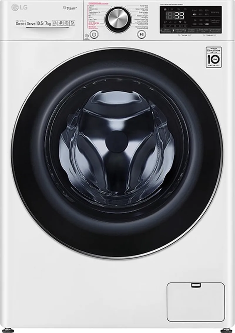 F4DV910H2E Was-droog combinatie 10.5kg / 7kg met TurboWash 360 Perfect schoon in 39 minuten | Slimme AI DD™ motor herkent je kleding | E | Minder strijken door stoom by LG in White – product photo