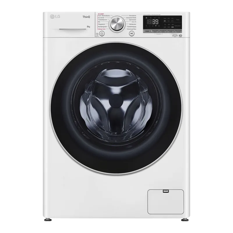 F4WV708P1E 8 kg AI DD DirectDrive Waschmaschine mit Dampf, AllergyCare, TurboWash 360°, Inverter-Motor, WLAN & App-Steuerung, Weiß - Freistehender Frontlader von LG – Produktfoto