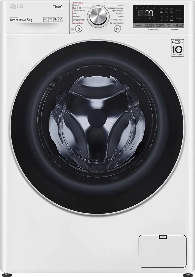 F4WV708S1E.ABWQWIS wasmachine Voorlader 8 kg 1360 RPM van LG in Wit – productfoto