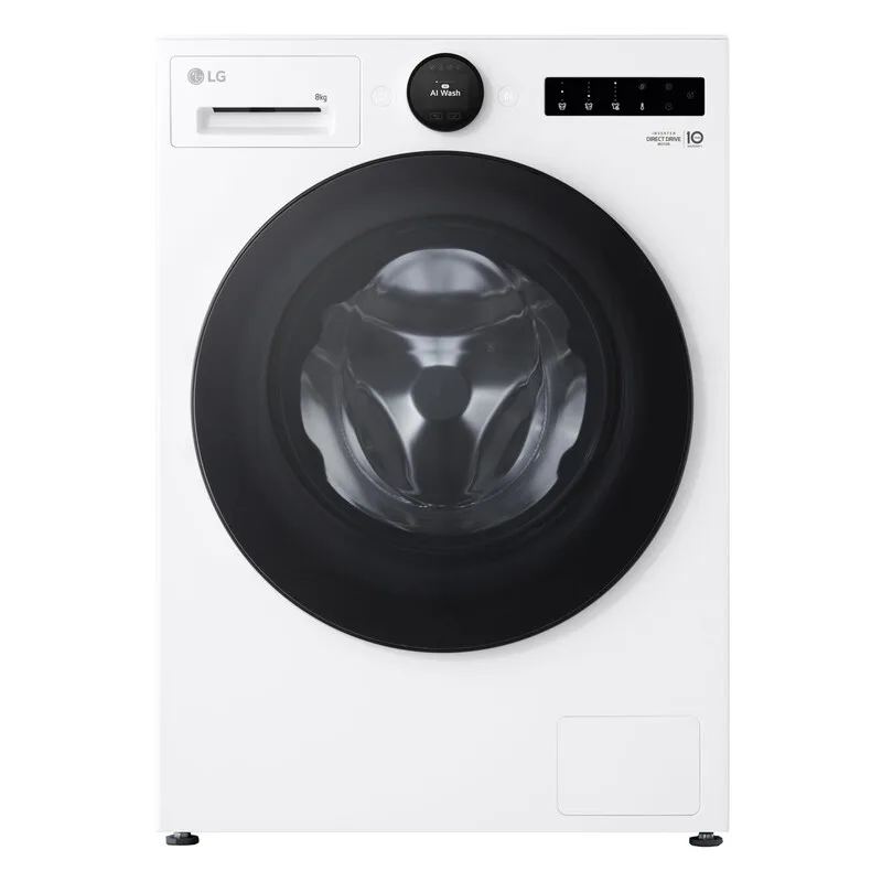 F4WX808YC Freistehende Frontlader-Waschmaschine, 8 kg, 1350 U/min, Energieklasse A-20 %, AI DD, TurboWash 360, Steam, Inverter Direct Drive, Weiß von LG – Produktfoto