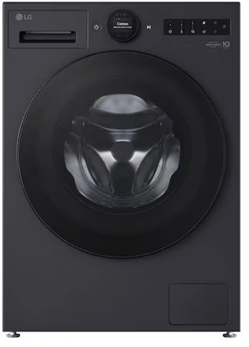 F4WX809YBA wasmachine 9 kg met AI DD™ voor betere stofverzorging, TurboWash360˚™ voor snel en grondig wassen in ca. 39 min, ezDispense™ voor automatisch doseren, Steam™ verwijdert allergenen en bacteriën, ThinQ™ slimme bediening. Energieklasse A. van LG in Mat Zwart – productfoto