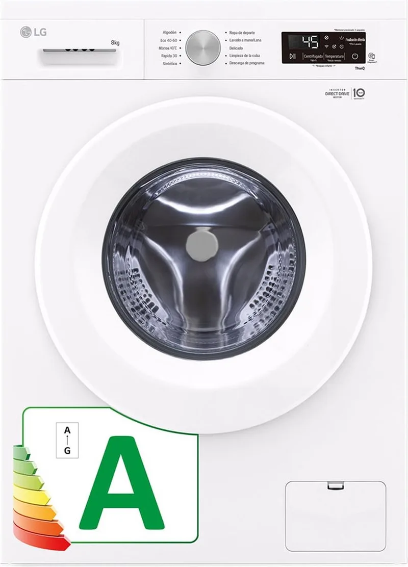 F4X1008NWH wasmachine Voorlader 8 kg 1400 RPM von LG in Weiß – Produktfoto