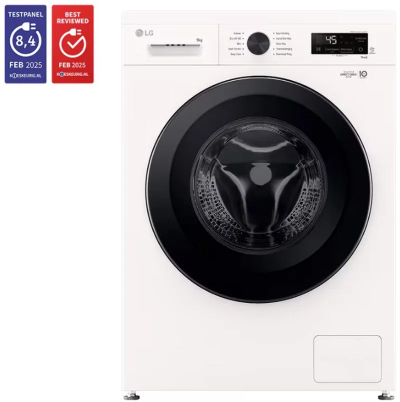 F4X1009NWK wasmachine 9 kg met Inverter Direct Drive voor stiller, duurzamer wassen - Spa Steam™ verwijdert allergenen en verzorgt stoffen - 6 Motion voor optimale bewegingen - Energieklasse A. by LG in White – product photo