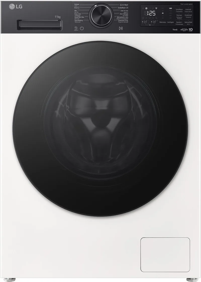 F4X5511THB wasmachine 11 kg met AI DD voor betere stofverzorging, TurboWash360˚ voor snel en grondig wassen in ca. 39 min, Steam verwijdert allergenen en bacteriën, ezDispense voor automatisch doseren. Energieklasse A van LG in Essence Wit (matte) – productfoto