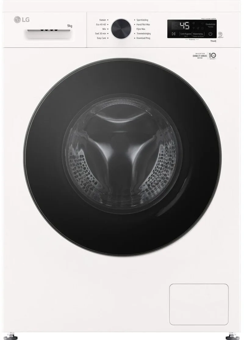 W4X1095NWB was‑droogcombinatie 9/5 kg met 6 Motion DD voor betere stofverzorging - Steam verwijdert allergenen en bacteriën - ThinQ slimme bediening. Energieklasse A van LG in Wit – productfoto