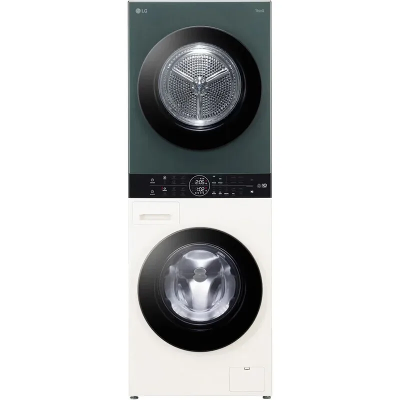 WT1210EGF WashTower, 12 kg Waschmaschine & 10 kg Wärmepumpentrockner, AI DD, TurboWash 360°, ThinQ Smart App, 1350 U/min, Grün/Beige fra LG – produktbillede