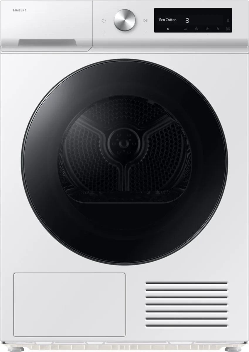DV90DB7845GW, Vrijstaand, Voorlader, Warmtepomp, Wit, Draaiknop, Touch, Links fra Samsung i Hvid – produktbillede