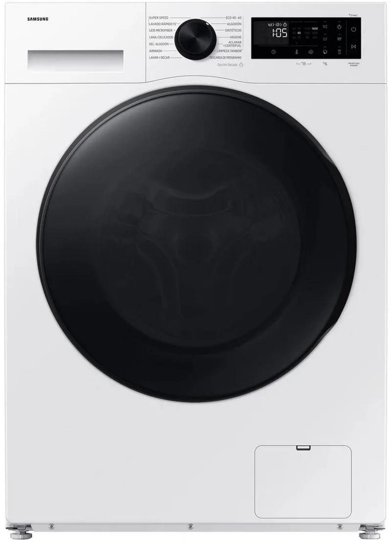 WD90DG5G34BELE | Was-droogcombinatie | 9 kg wassen – 5 kg drogen | EcoBubble™ | AirWash | AI Control | SmartThings | Stoomfunctie by Samsung in Wit met zwarte deur – product photo