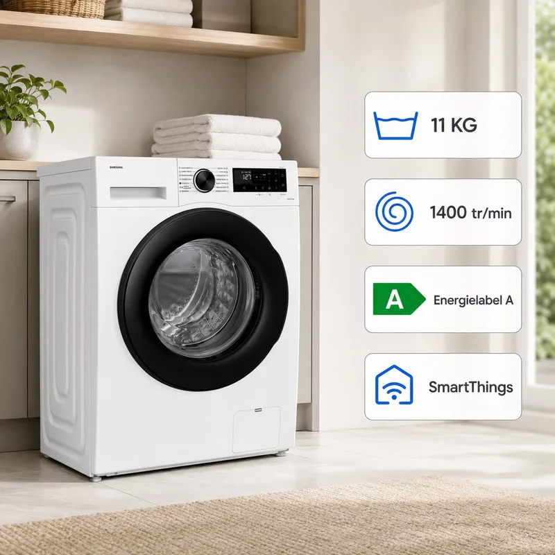 WW11DG5B25AELE - Wasmachine - 11 kg - A label - Stil en slim - EN Display de Samsung en Blanc – photo produit
