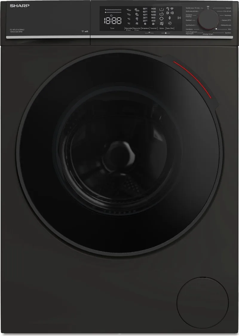ESNFL014CBNA2BX - wasmachine - 10 Kg - energie label A - 1400 toeren - automatisch doseersysteem - wifi by Sharp in Mat zwart – product photo