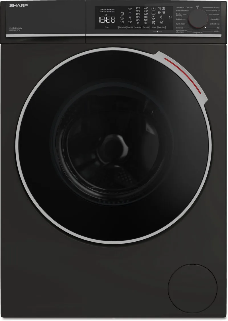 ESNFL814CBDABX - wasmachine - energie label A-20% - 8kg - 1400 toeren - 15 programma's de Sharp en Mat zwart – photo produit