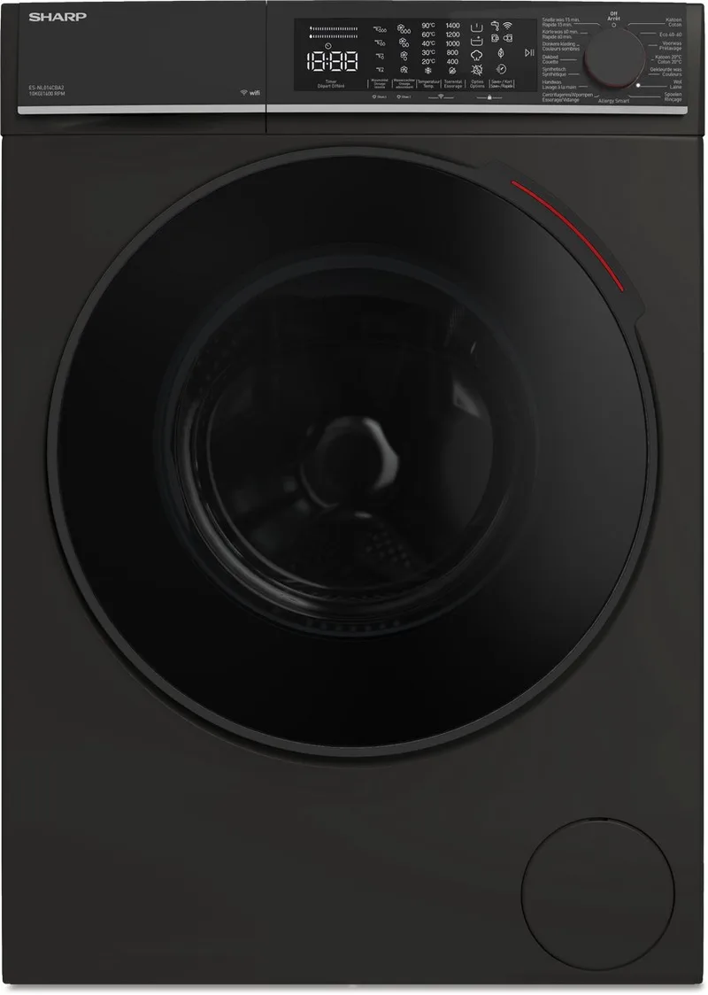ESNL014CBA2BE - wasmachine - 10 kg - 1400 rpm - energie label A - WIFI - automatisch doseren van Sharp in Mat zwart – productfoto