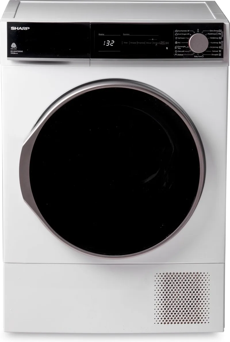 KDNHH9S8GW3BX 9kg warmtepomp droger by Sharp in White – product photo