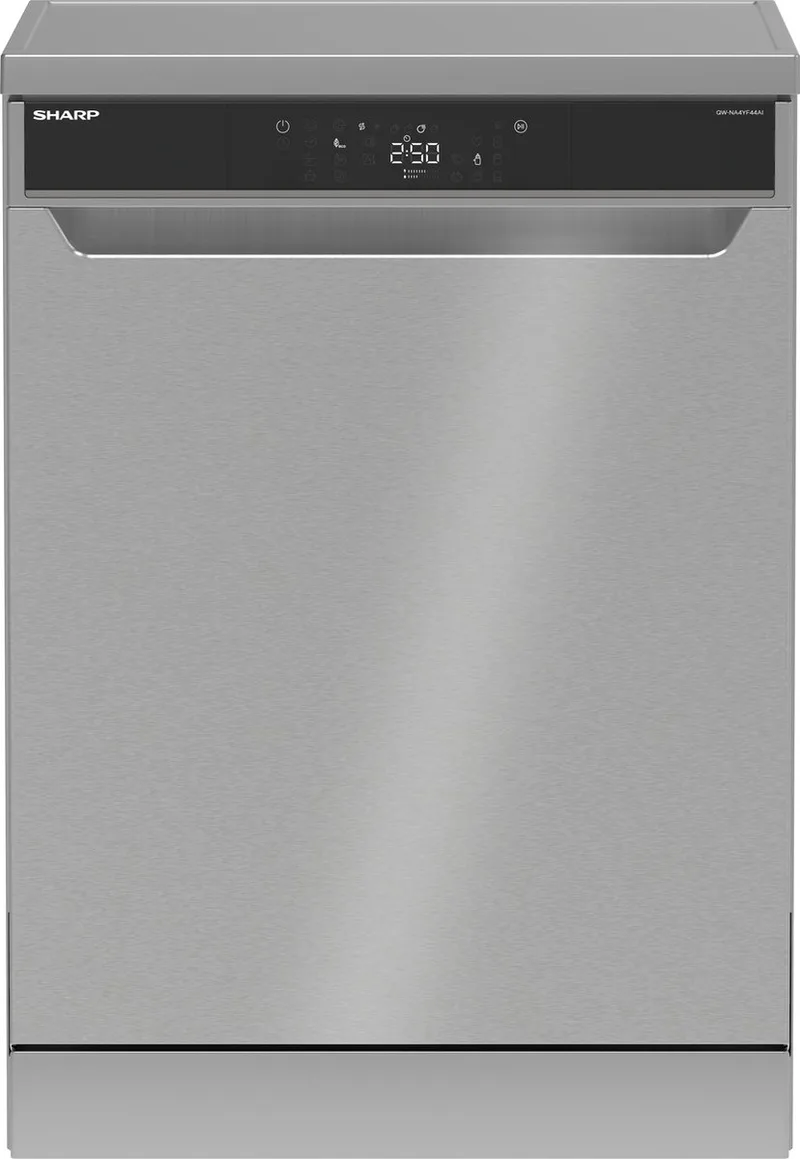 QWNA4YF44AIEU - vrijstaande vaatwasser - energie label A - 9 liter waterverbruik - 10 jaar motorgarantie - RVS deur de Sharp en Argent – photo produit