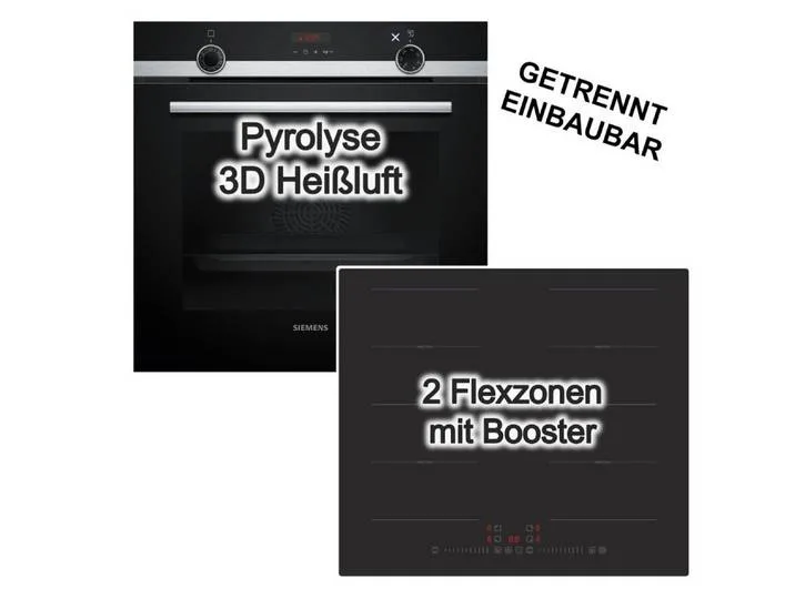 Backofen-Set Dampf Pyrolyse 3D-Heißluft + PKM Induktionskochfeld Flex Booster 60cm, mit 1-fach Teilauszug, Pyrolyse-Selbstreinigung Hydrolyse de Siemens – photo produit