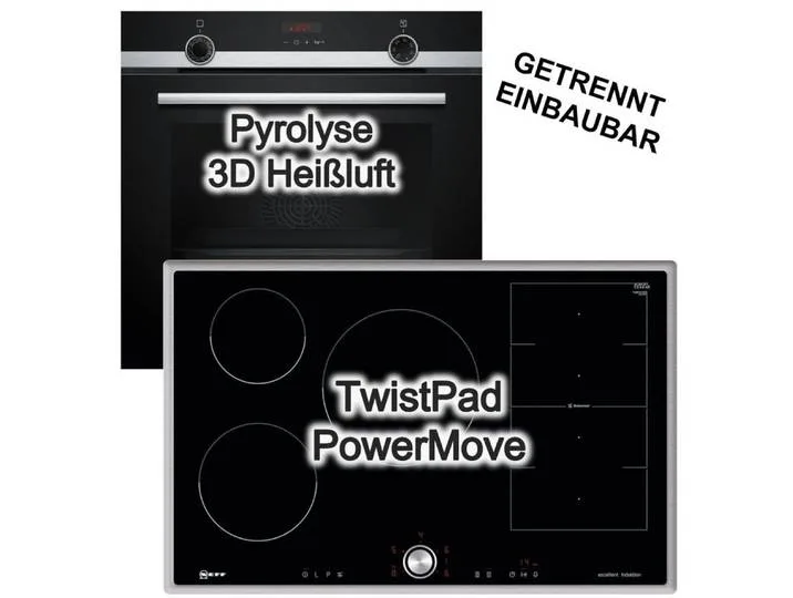 Backofen-Set Dampf Pyrolyse Auszug + Neff Flex-Induktionskochfeld 5 Kochzonen 80cm , mit 1-fach Teilauszug, Pyrolyse-Selbstreinigung Hydrolyse de Siemens – photo produit