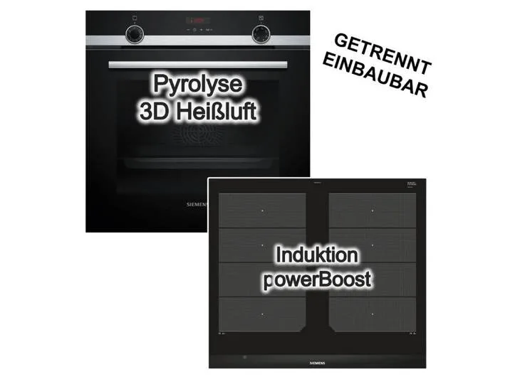 Backofen-Set Dampfunterstützung Pyrolyse + Induktionskochfeld Bratsensor Booster, mit 1-fach Teilauszug, Pyrolyse-Selbstreinigung de Siemens – photo produit